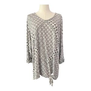 🆕 👚 NWOT CROFT & BARROW Women’s Geometric Floral 3/4 Sleeve Blouse | Size 1X